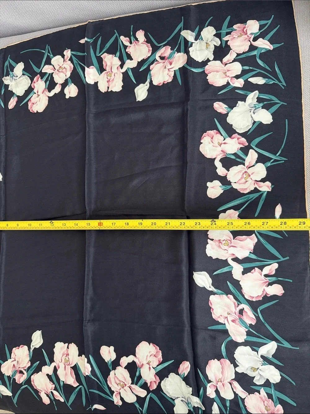 Hanae Mori Black Floral Silk Scarf - Pink & White Blooms 30 x 30